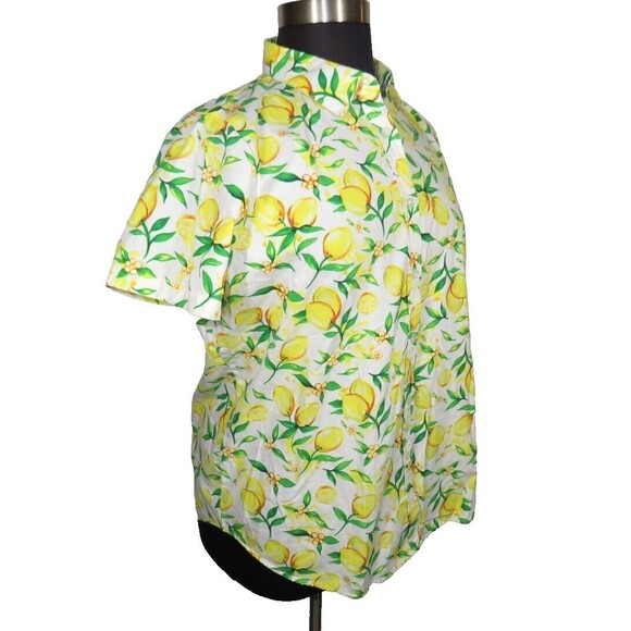Woman Within Lemon Print Button Up Collared Top Plus Size 14-16 - Picture 9 of 13